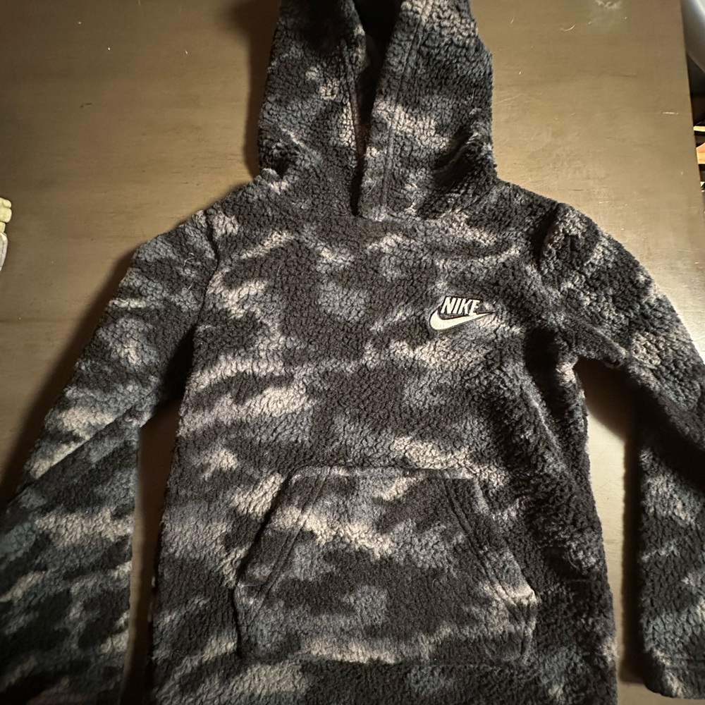 Nike Kids Sherpa Camouflage Black and Gray Hoodie